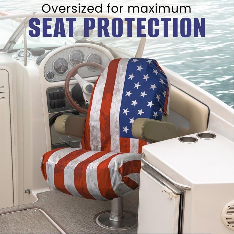 SKIPPER SEAT Boat Seat Cover - Microfiber USA Flag, Quick-Dry, Universal Fit, Stylish American Flag Design for Captain's Chairs, Pontoon Towel Seat Covers - Image 2